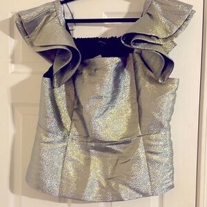 NWT Cache Metallic Top Elegant Gold Ruffle Womens Top Metallic Silver Ruffle Top